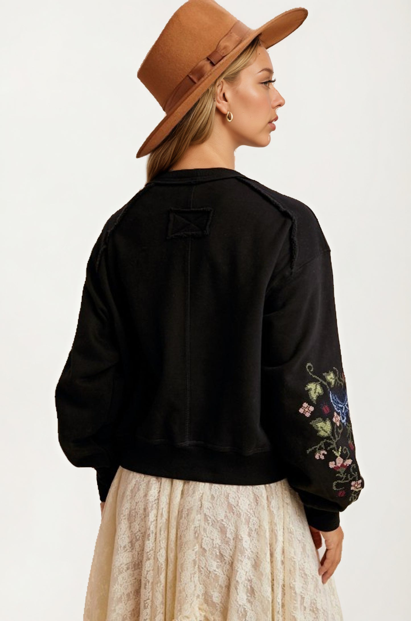 Embroidered Floral Button Front Cardigan with Delicate Detailing