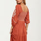 Embroidered Square Neck Dress with 3/4 Sleeves