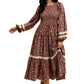 Floral Smocked Long Sleeve Midi Dress With Lace Trim