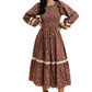 Floral Smocked Long Sleeve Midi Dress With Lace Trim
