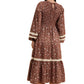 Floral Smocked Long Sleeve Midi Dress With Lace Trim