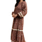 Floral Smocked Long Sleeve Midi Dress With Lace Trim