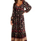 Boho Tiered Floral Print Long Sleeve Midi Dress with Lace Trim