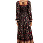 Boho Tiered Floral Print Long Sleeve Midi Dress with Lace Trim