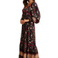 Boho Tiered Floral Print Long Sleeve Midi Dress with Lace Trim
