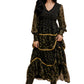 Floral Tiered Long Sleeve Midi Dress With Contrast Trim