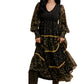 Floral Tiered Long Sleeve Midi Dress With Contrast Trim