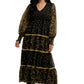 Floral Tiered Long Sleeve Midi Dress With Contrast Trim