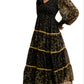 Floral Tiered Long Sleeve Midi Dress With Contrast Trim