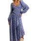 Floral Long Sleeve Midi Dress With Puff Shoulder Detail