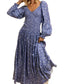 Floral Long Sleeve Midi Dress With Puff Shoulder Detail