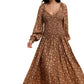 Floral Long Sleeve V-Neck Maxi Dress With Smocked Waist