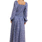 Floral Long Sleeve Midi Dress With Puff Shoulder Detail