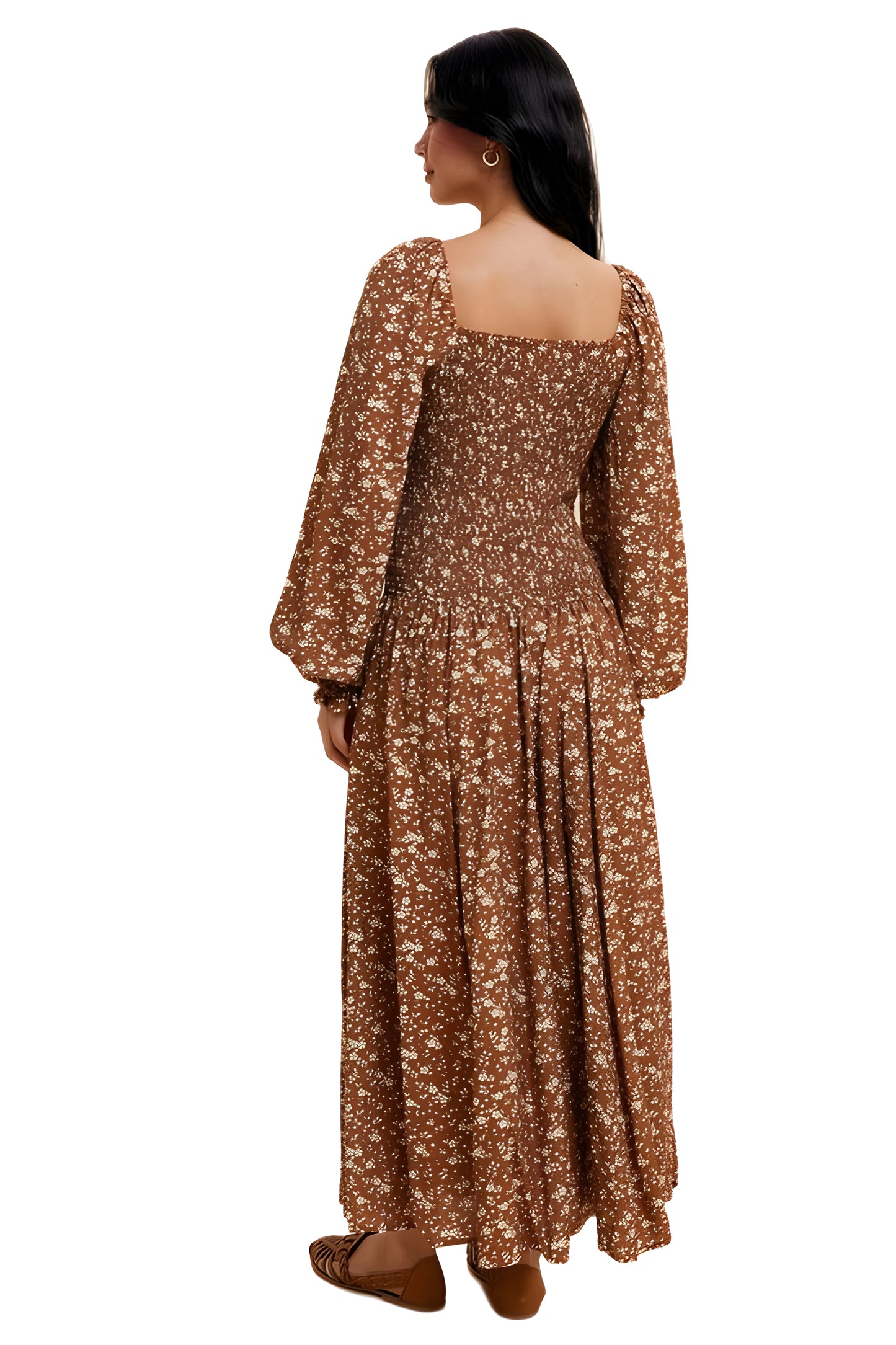 Floral Long Sleeve V-Neck Maxi Dress With Smocked Waist