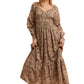 Long Sleeve Floral Print Ruffle Tiered Midi Dress with Empire Waist