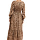 Long Sleeve Floral Print Ruffle Tiered Midi Dress with Empire Waist