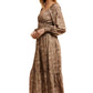 Long Sleeve Floral Print Ruffle Tiered Midi Dress with Empire Waist