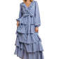Tiered Ruffle Wrap Maxi Dress With Long Sleeves And Tie Waist