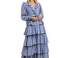 Tiered Ruffle Wrap Maxi Dress With Long Sleeves And Tie Waist