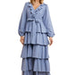 Tiered Ruffle Wrap Maxi Dress With Long Sleeves And Tie Waist