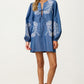 Embroidered Chambray Mini Dress with Long Sleeves