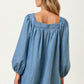 Square Neck Denim Mini Dress with Long Puff Sleeves