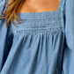 Square Neck Denim Mini Dress with Long Puff Sleeves