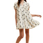 Short Sleeve Printed Mini Dress With Contrast Bow Pattern