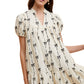 Short Sleeve Printed Mini Dress With Contrast Bow Pattern