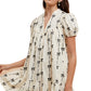 Short Sleeve Printed Mini Dress With Contrast Bow Pattern