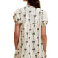 Short Sleeve Printed Mini Dress With Contrast Bow Pattern