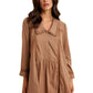 Long Sleeve Button-Front Babydoll Dress with Crochet Trim