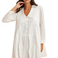 Long Sleeve Ivory Babydoll Dress with Lace Trim & Button Detail