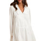 Long Sleeve Ivory Babydoll Dress with Lace Trim & Button Detail