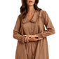 Long Sleeve Button-Front Babydoll Dress with Crochet Trim