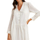 Long Sleeve Ivory Babydoll Dress with Lace Trim & Button Detail