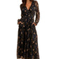 Black Floral Chiffon Maxi Dress with Long Sleeves