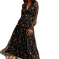 Black Floral Chiffon Maxi Dress with Long Sleeves