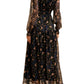 Black Floral Chiffon Maxi Dress with Long Sleeves