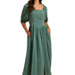 Square-Neck Puff Sleeve Midi Dress in Sage
