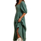 Square-Neck Puff Sleeve Midi Dress in Sage