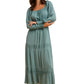 Teal Tiered Maxi Dress with Smocked Waist and Long Sleeves