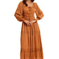 Orange Tiered Maxi Dress with Smocked Waist and Long Sleeves