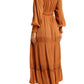 Orange Tiered Maxi Dress with Smocked Waist and Long Sleeves