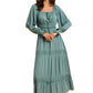 Teal Tiered Maxi Dress with Smocked Waist and Long Sleeves