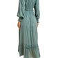 Teal Tiered Maxi Dress with Smocked Waist and Long Sleeves