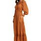 Orange Tiered Maxi Dress with Smocked Waist and Long Sleeves