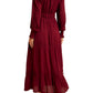 Burgundy Long-Sleeve Smocked Maxi Dress with Tiered Skirt