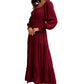 Burgundy Long-Sleeve Smocked Maxi Dress with Tiered Skirt