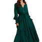 Emerald Long Sleeve Maxi Dress with Front Buttons and Waist Tie